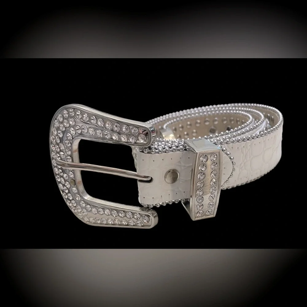DNA Premium White & Silver Diamond Rhinestone Cowgirl Crocodile Belt